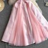 Summer New Sleeveless White Spliced Tulle Satin Maxi Dress Women‘s O Neck Slim Waist Ruched A Line Formal Wedding Evening Party Dress