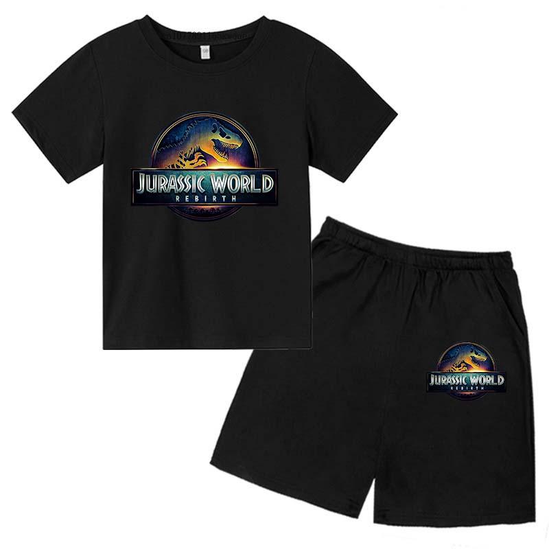 Jurassic World 4 Kids Summer Casual Breathable O-neck Tees+Pants 2pcs Sportsuits 2-13 Years Boys Girls Children Top Outfits Sets