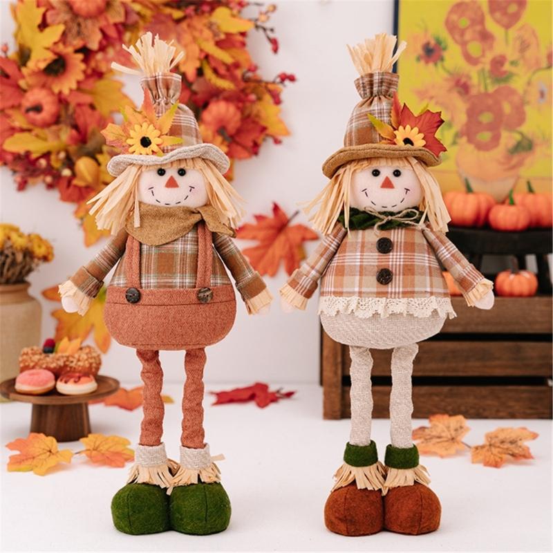 Thanksgiving Harvest Season Scarecrow Ornament Adjustable Doll Tabletop Decoration for Home Retractable Figurine