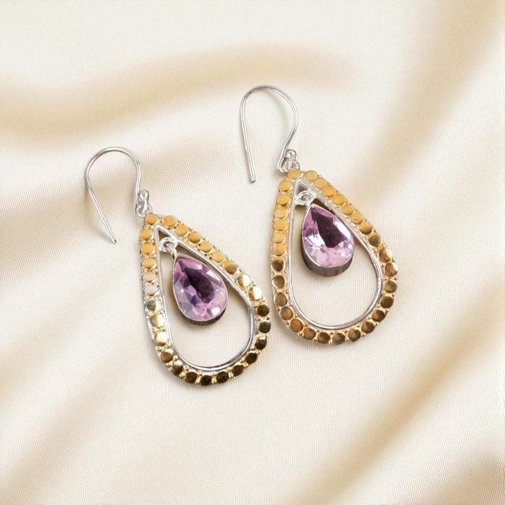 Morganit Edelstein 925 Sterlingsilber Schmuck Handgefertigte Ohrringe 2,27" Zum Verschenken EE-82-12