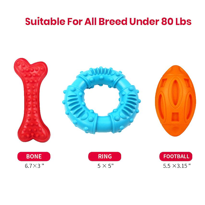 

3-упаковка игрушек для жевания собак для агрессивных любителей жевать, резиновая игрушка для собак всех пород, прочные пищащие игрушки для жевания щенков для чистки зубов