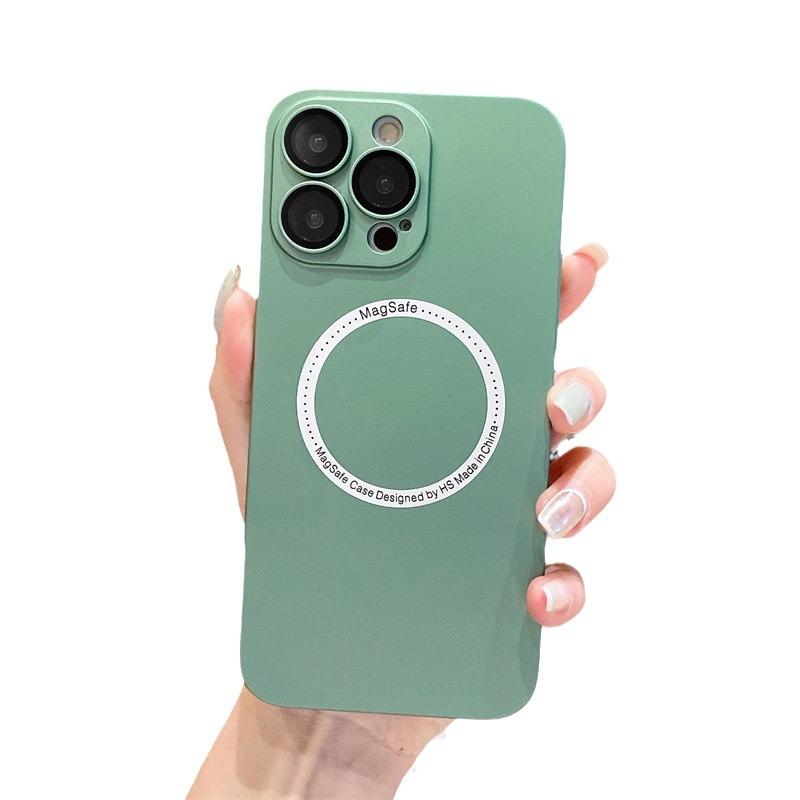 Applicable To IPhone15pro Magnetic Suction Case PC Oil Injection Apple 13 Comes with Lens Film Solid Color Full-cover Anti-fall Hard Case