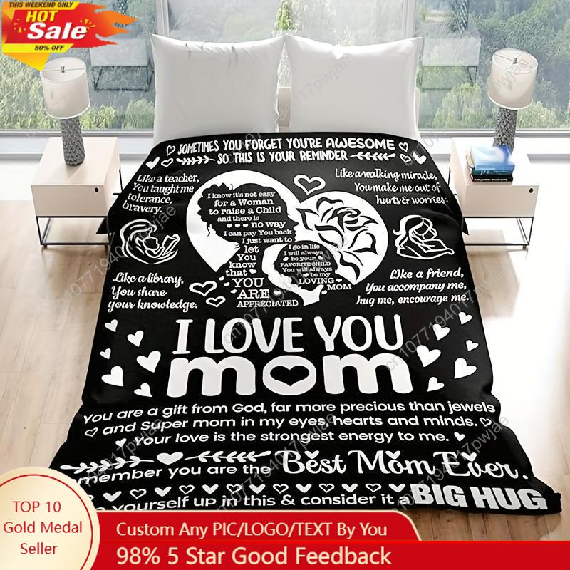 Precious Mom Gift - Ultra-Soft Flannel Heart-Shaped Poetic Blanket, Black and White Floral Design | Perfec Custom blankets 75X95CM