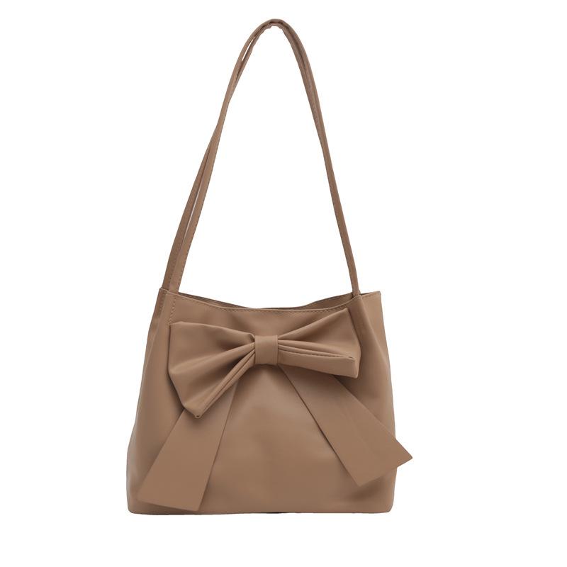 Japanese Solid Color Large Capacity Bow Tote Handbag: New Fashionable Simple Underarm Bag