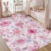 Pink Peony Flower Pattern Carpet Pink Soft Washable Floor Mat Bedroom Children's Room Nursery Garden Style Decorative Area Rug