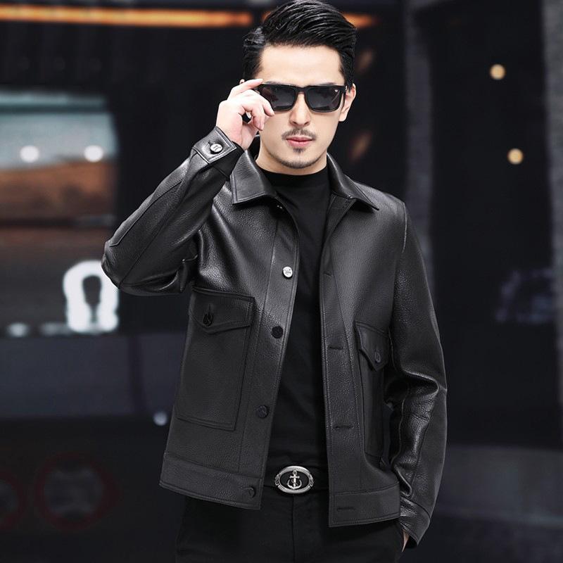 Spring and Autumn New Leather Jacket Men's Short Leather Jacket Fashion Casual Lapel Leather Jacket Youth Jacket