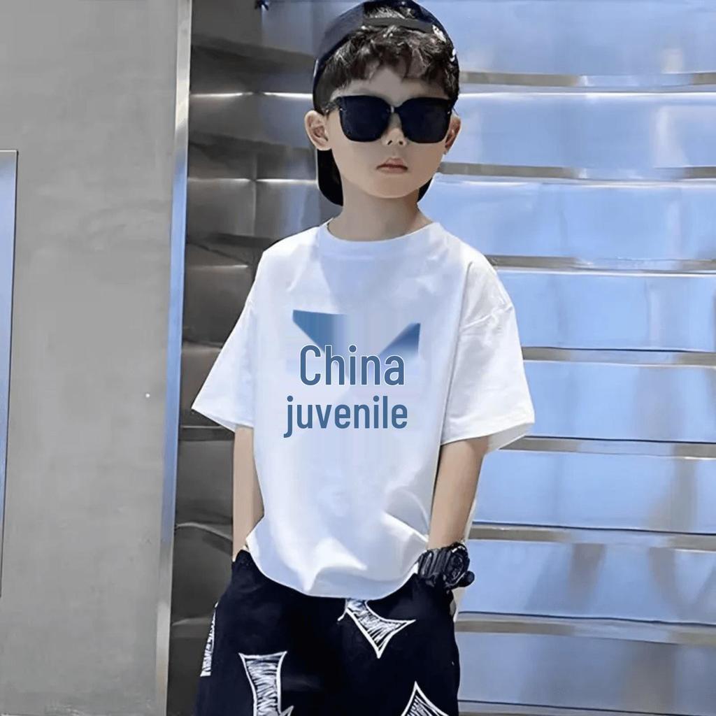 Boys' Trendy Korean Style Pure Cotton Short-Sleeve T-Shirt – Summer Clothing for Middle & Large Children