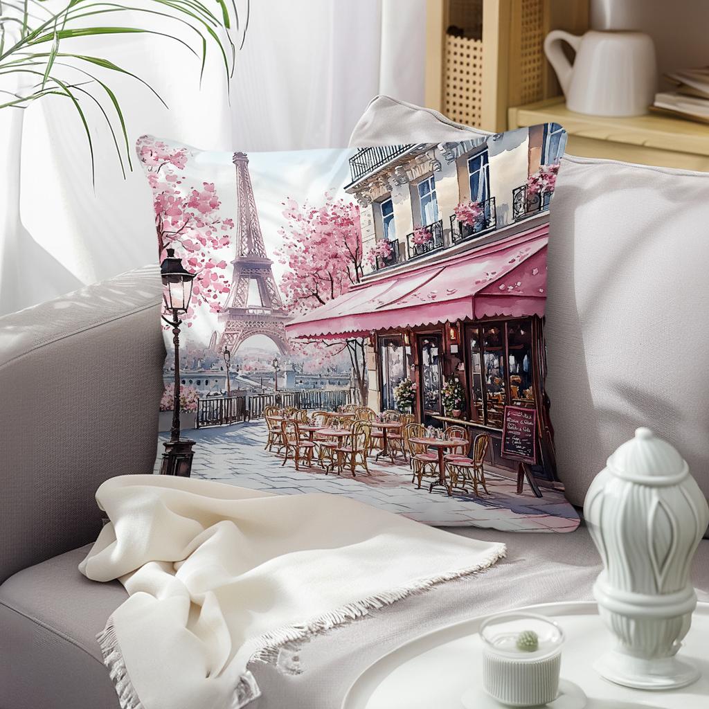 1pcs Landmark Buldings  Paris Pillowcase Square Bedroom Cushion Covers Zipper Living Soft Home Comfortable Decor 45x45cm
