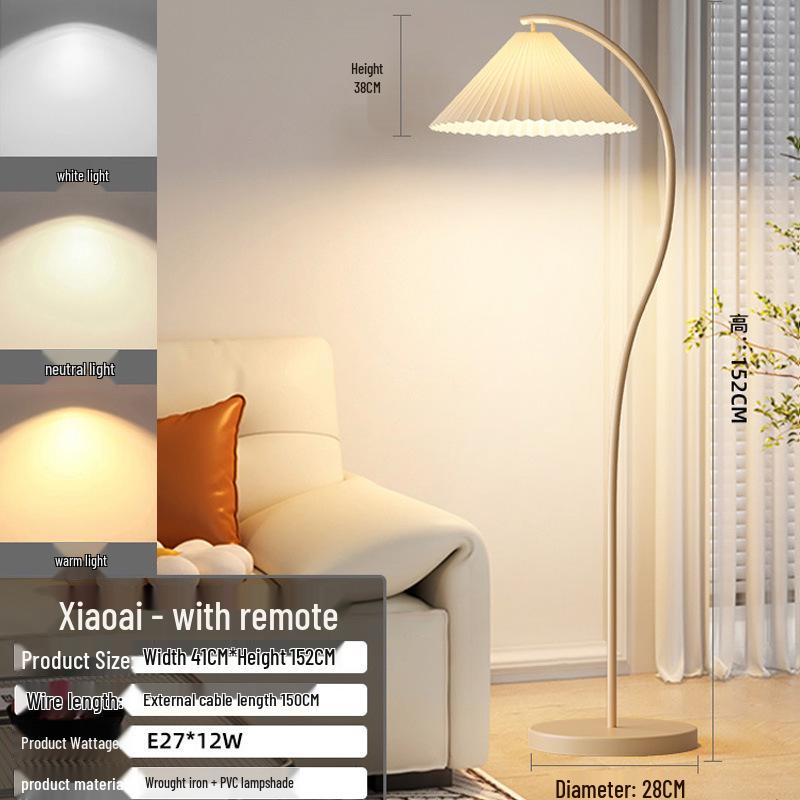 2024 Cream French Pleated Retro Floor Lamp: Stylish Living Room Accent