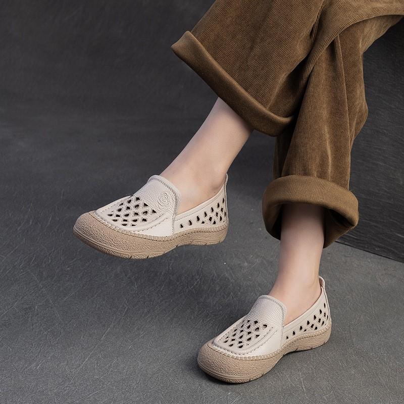 Fashion GKTINOO 2025 Spring/Summer New Hollow-out Breathable Flats Genuine Leather Comfortable Loafers Retro Versatile Women's Shoes