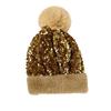 Women Knitting Hat Plush Ball Decor Shiny Sequins Decor Brimless Hat Winter Warm Furry Bucket Hat Headwear