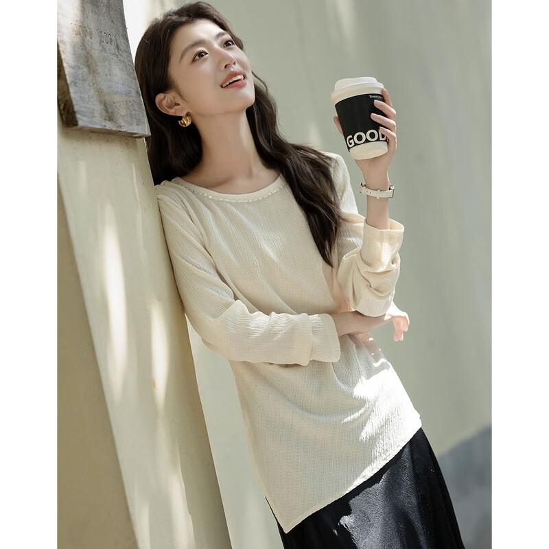 

Demana Women s Elegant Pleated Chain Round Neck T-shirt S