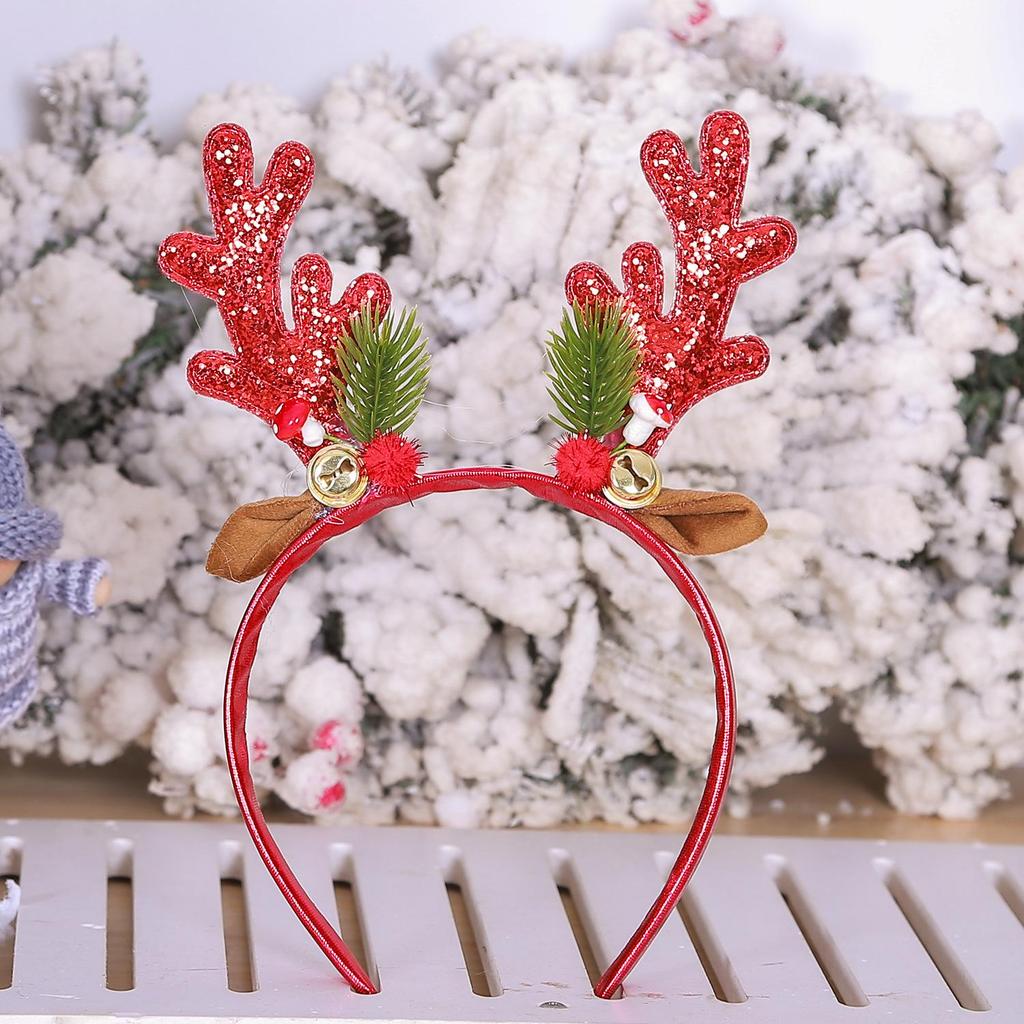 Mingguan Holiday Glitter Antler Bell Headband - Christmas Party Hair Accessory
