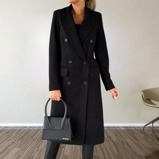 Autumn & Winter Women's Long-Sleeve Double-Breasted Wool Coat