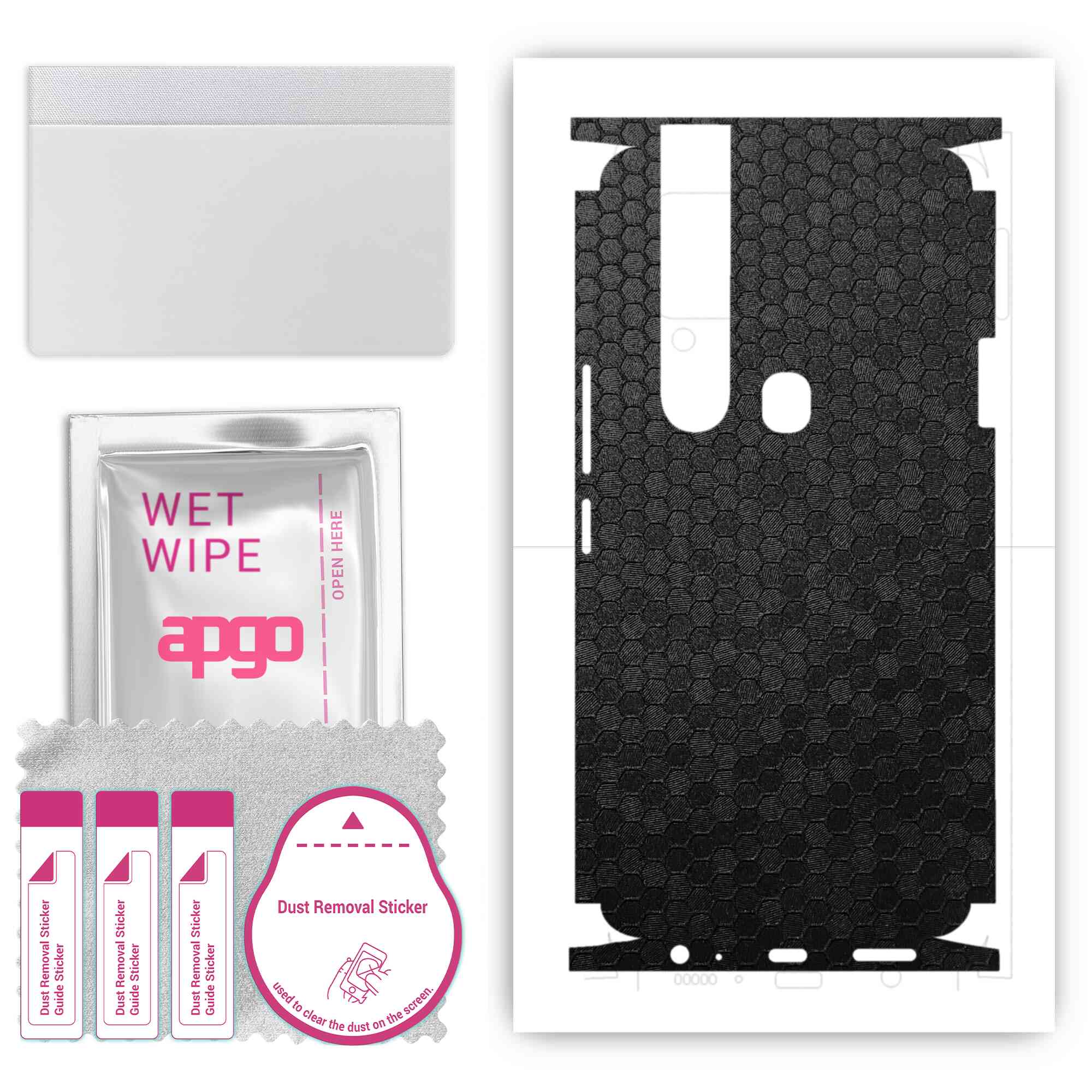 

apgo Protective Skin Sticker for the back+sides compatible with Tecno Camon 15 Pro, Full Wrap Film, Foil, Vinyl - Pattern Black Honeycomb