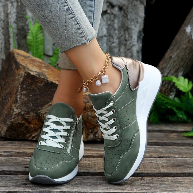Sneakers for Women Fashion Wedges Platform Shoes Lace Up Vulcanized Shoes for Women Sport Runing Shoes Leather Casual Shoe Tenis