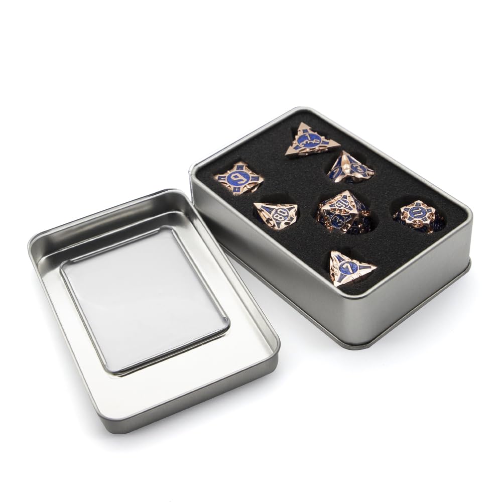 7 Polyhedral Dice, Zinc Alloy Metal, Dungeons and Dragons, DND, TRPG, MTG, Tabletop Games, D20, D12, D10, D8, D6, D4 (Dark Blue Metal)