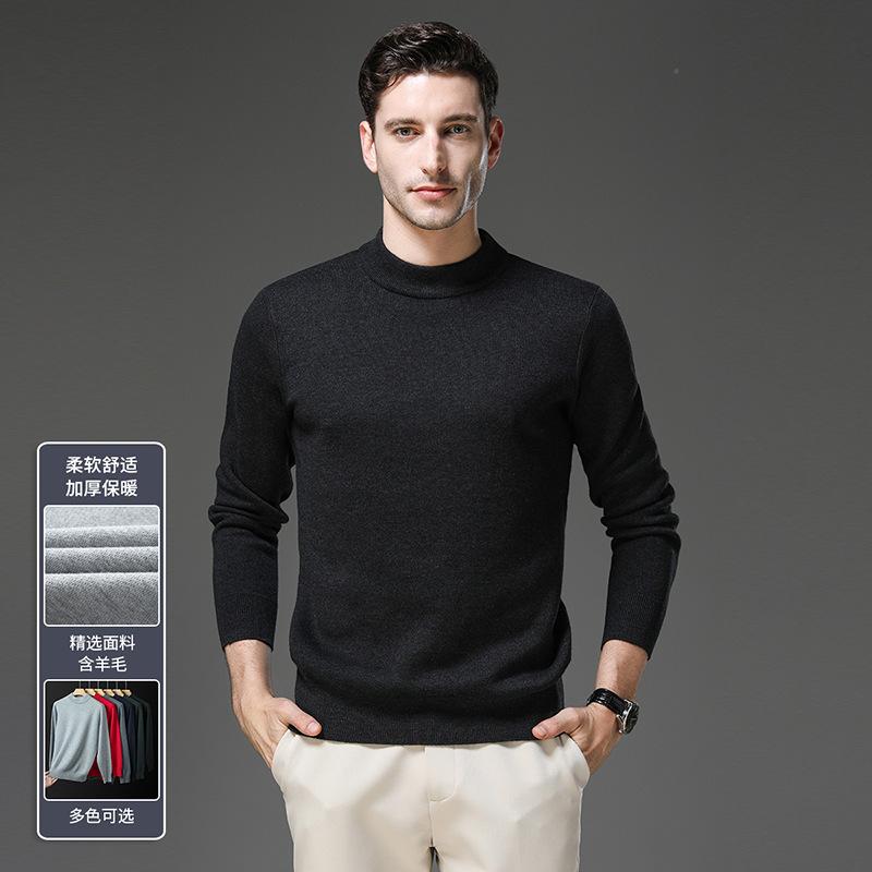Men S Thick Knitted Pullover Sweater Half High Neck Solid Color Casual