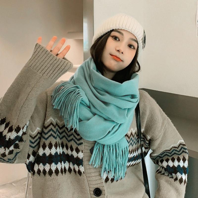 Autumn And Winter New Imitation Cashmere Scarf Solid Color Thickened Warm Fashion Versatile Tassel Shawl High-End
