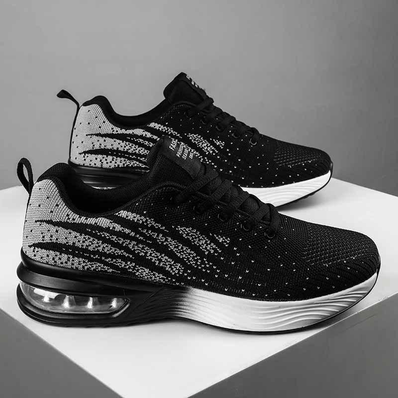 Herrenschuhe, Fliegende Strickschuhe, Laufschuhe, Niedrig geschnittene Mesh-Oberfläche mit Luftpolster, Leichte lässige Walking-Sportschuhe