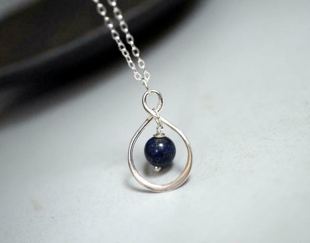 Sterling Silver Infinity Handmade Lapis Lazuli  Necklace Pendant For MOM Wife