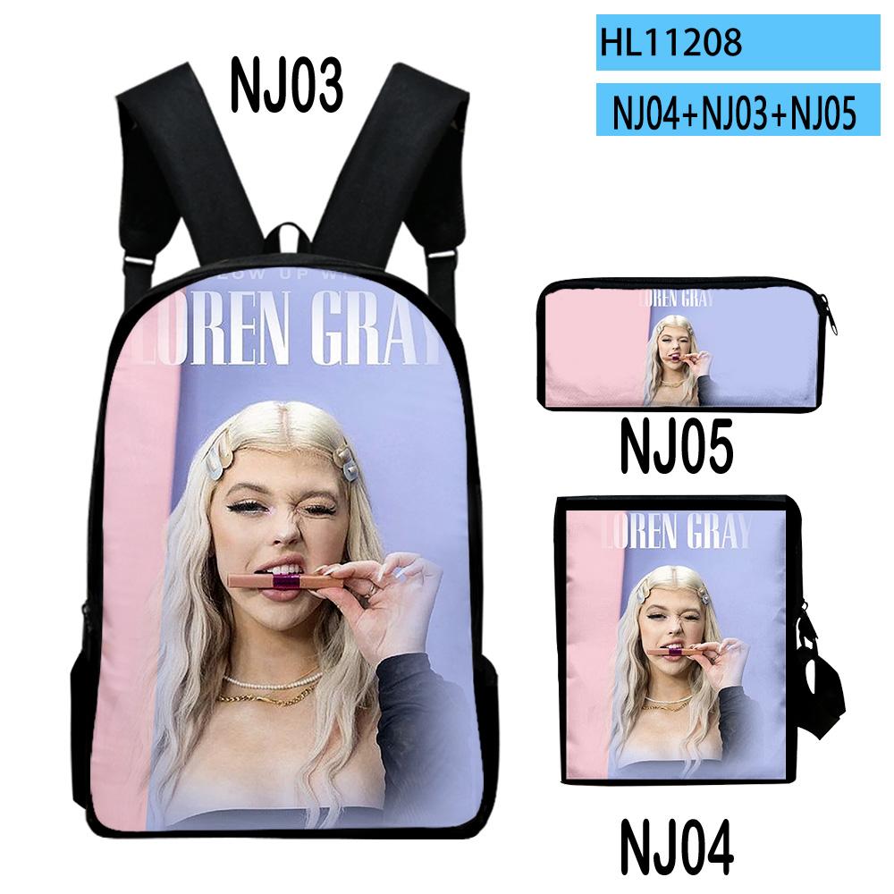 Klassiek Populair Loren Gray 3D Print 3 stuks/Set leerling Schooltassen Laptop Dagrugzak Rugzak Schuin gedragen schoudertas Etui
