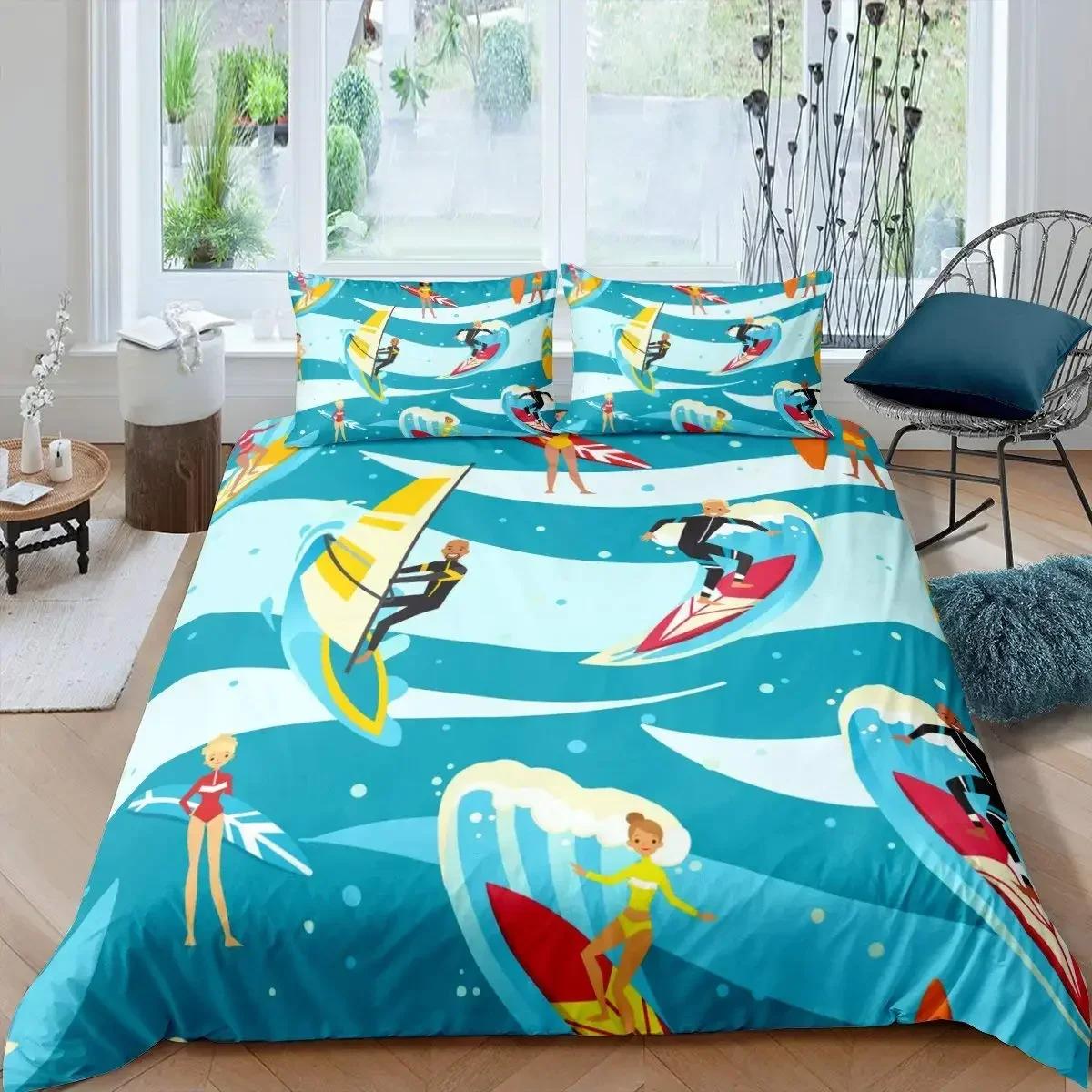 

Luxury New 3D Print Surf Duvet Cover Set Beach Printed Hawaii Vacation Bedding Set for Adult Women Girl Tropical Botanical Cover 70x133cm 2pcs
