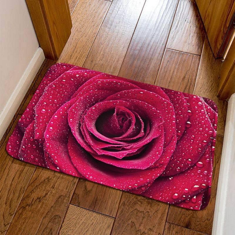Felpudo de Entrada con Estampado de Flores de Rosa Románticas Felpudos de Bienvenida Antideslizantes para el Hogar Cocina Felpudo Lavable para el Suelo del Baño Alfombras de Balcón