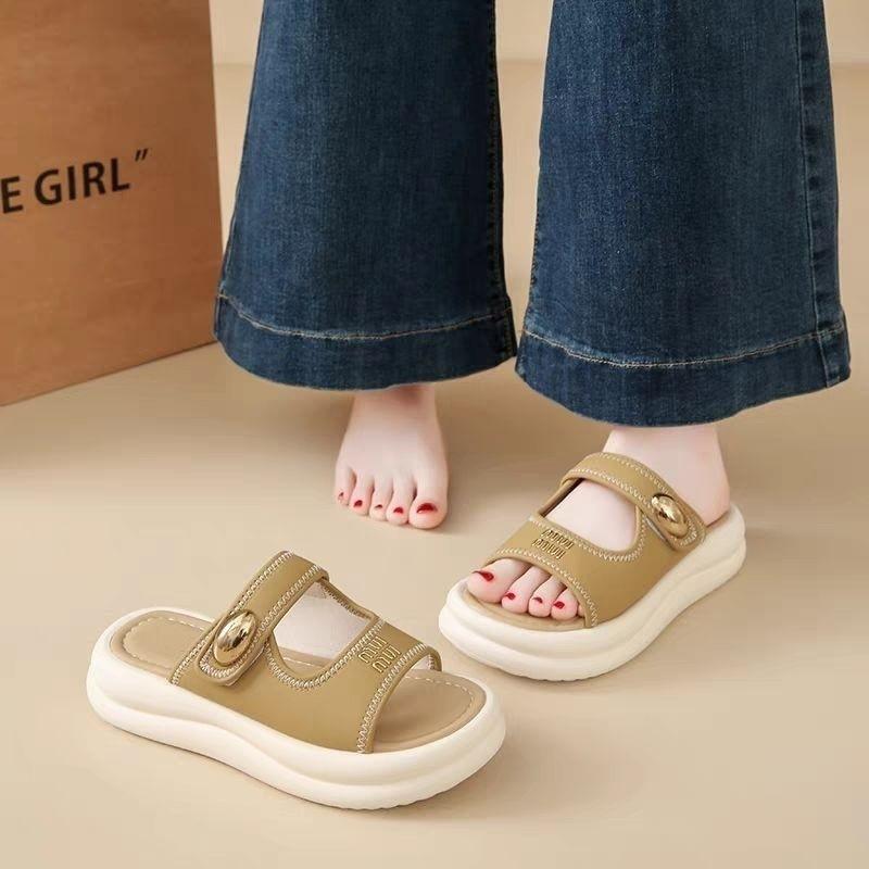 

Non-slip thick-soled slippers women s fashion 2025 summer new casual versatile beach one-word slippers 40 хаки
