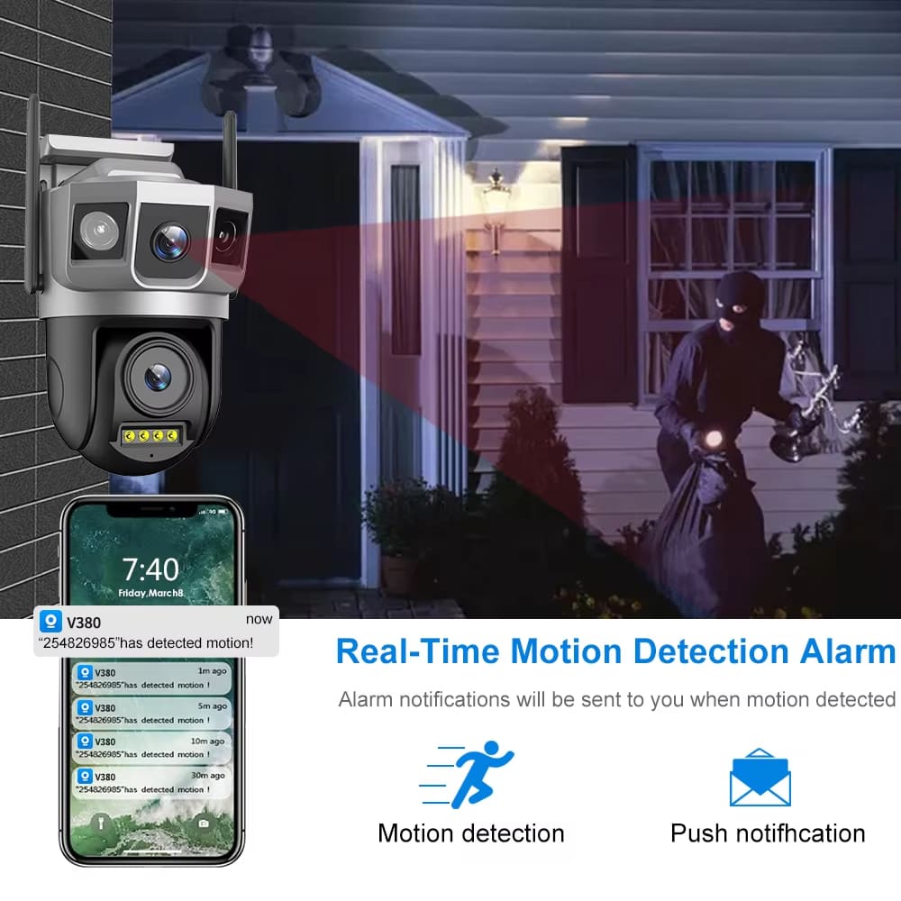 4G-SIM IP Camera WiFi 12MP 6K Dual Lens Triple Screens Smart Network Wireless Monitor V380 Security Protection CCTV Home Cameras