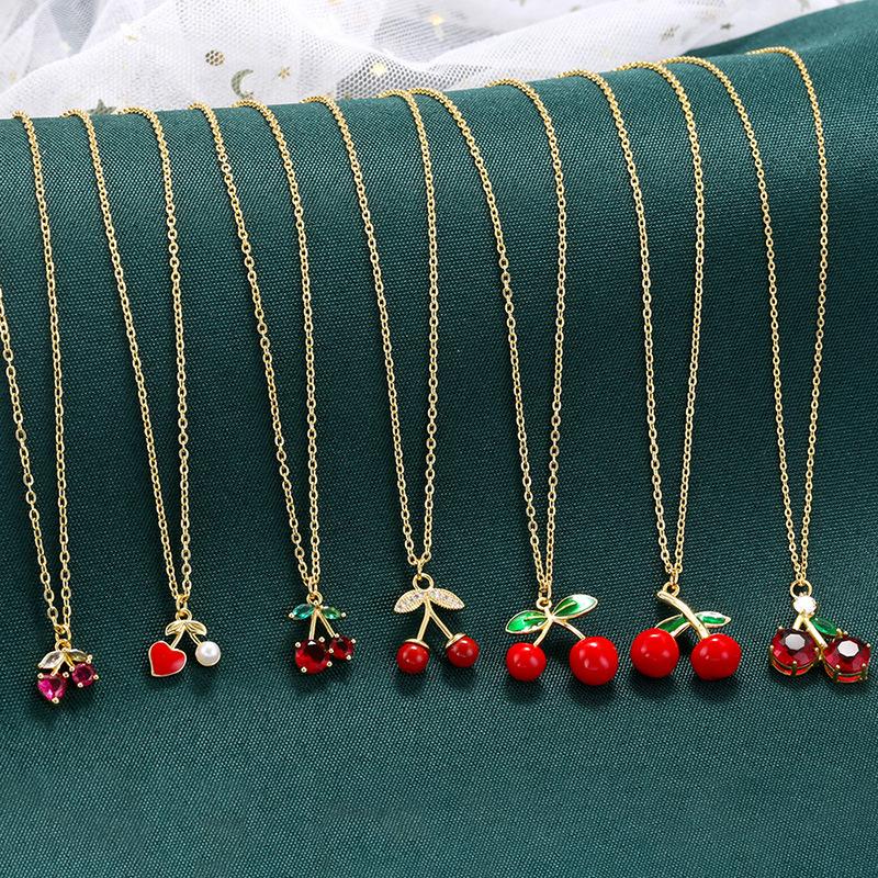 Fruit Cherry Cherry Pendant Necklace Femininity Sweet Oil Dripping Collarbone Chain Vl635