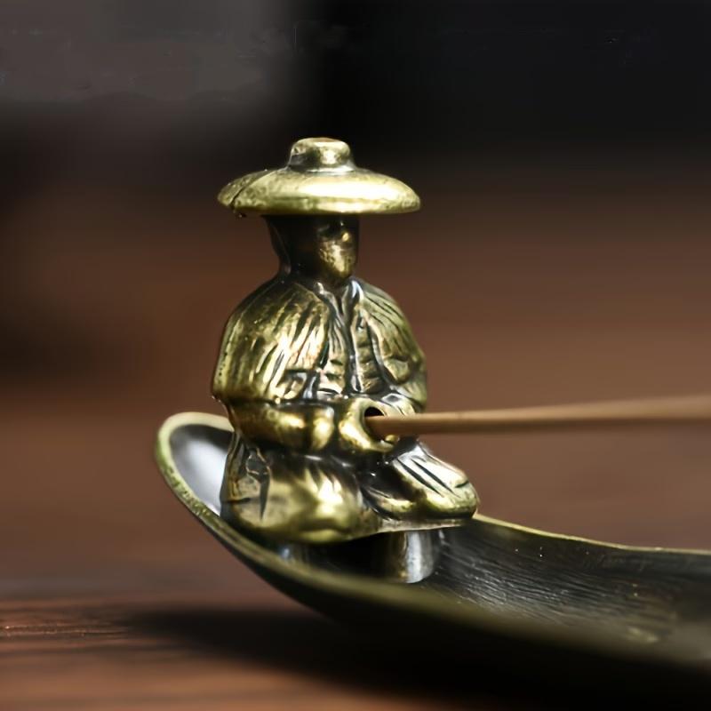 Fisherman Incense Holder Vintage Metal Fragrance Stick Burner Fishing Boat Incense Tray for Meditation Relaxatio Home Decor