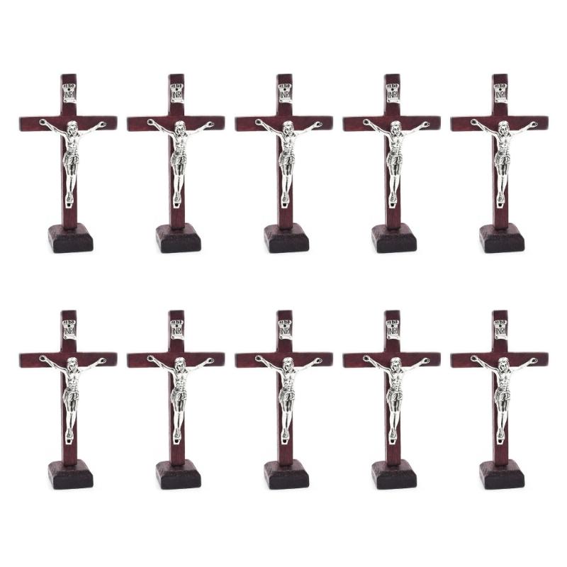 10pcs Wooden Cross Ornament with Stable Base Stand Decorative Cross for Churches Decoration Religious Tabletop Decor