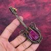 Faceted Kashmir Ruby Gemstone Pendant Copper Wire Wrapped Guitar Design Pendant