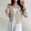 New ArriVals Open Run Women V Neck Semi Crop Boucle Knit Cardigan