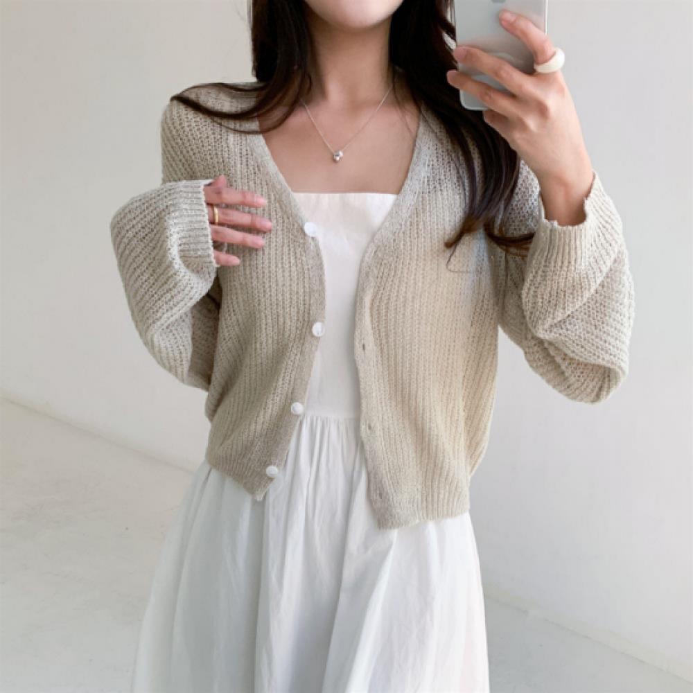 New ArriVals Open Run Women V Neck Semi Crop Boucle Knit Cardigan