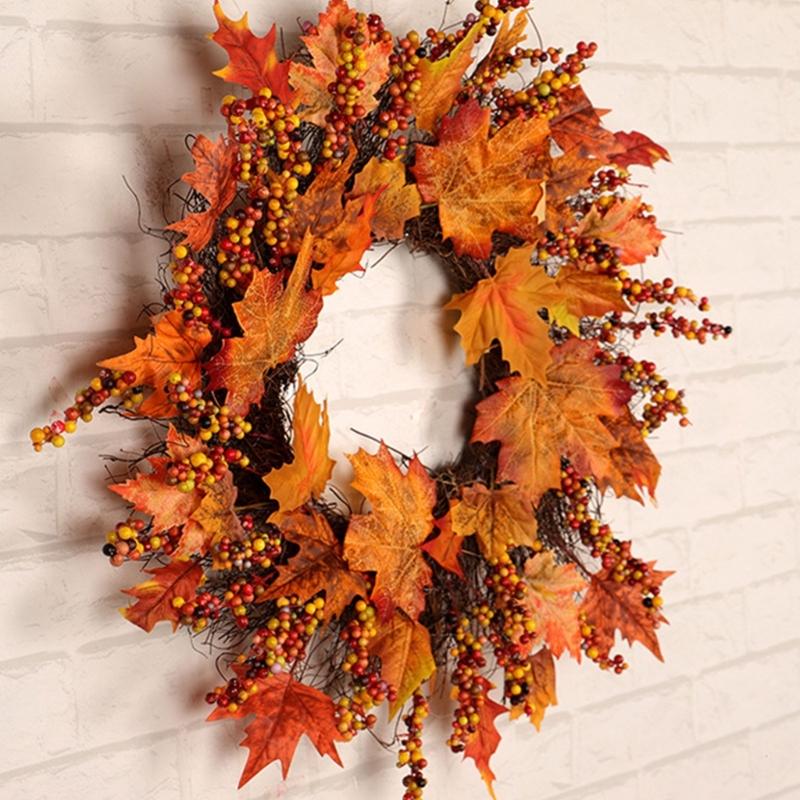 Herbst-Türkranz Herbsternte-Kränze Für Haustür Herbst-Bauernhaus-Kranz Mit Beeren und Ahornblatt Für Draußen