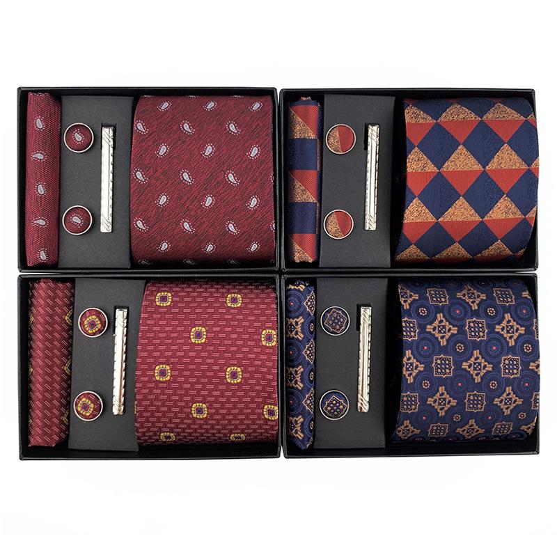 Paisley Men'S Tie Square Cuff Tie Clip Gift Box Set Business Casual Tie Black Gift Box