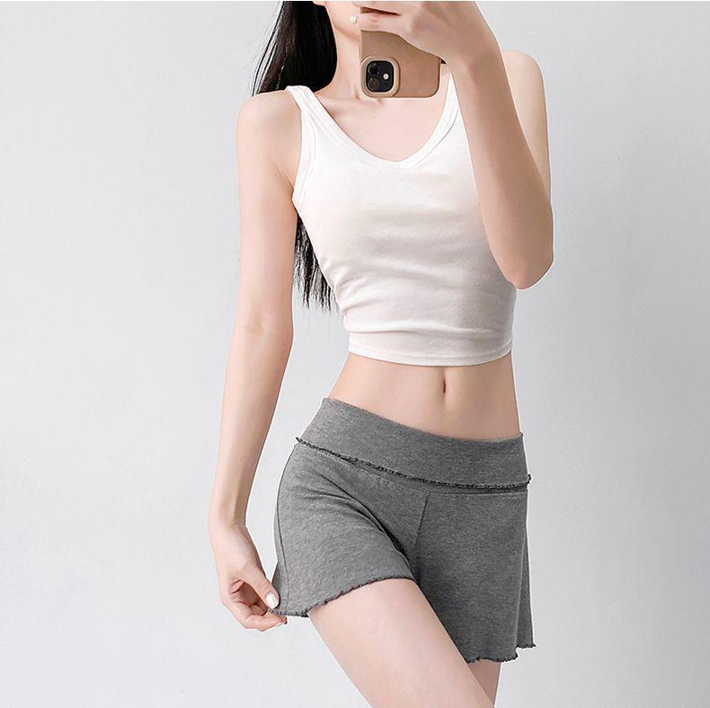 Bequeme graue Modal-Shorts mit Rüschenrand für Damen, Leichte Low-Waist Hot Pants für Frühling/Sommer - Bestseller