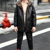 Lässige Jungen-Lederjacke mit Fleecefutter für Herbst/Winter – Mittellange, verdickte Kinderjacke