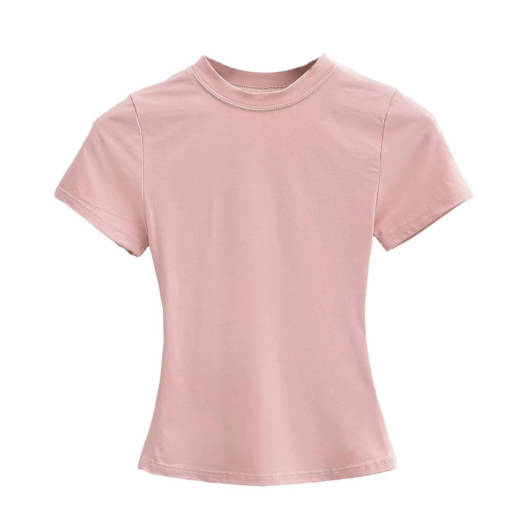 2024 American Women's Slim Fit Round Neck Short Sleeve Stretch T-Shirt