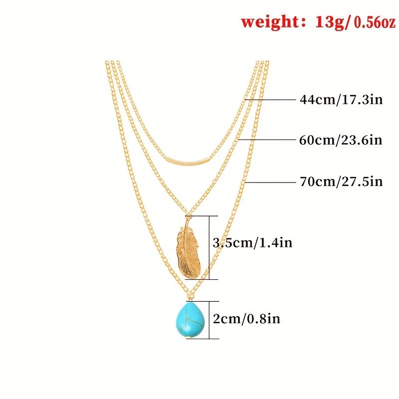 Colier cu pandantiv cu pene turcoaz în mai multe straturi pentru femei în stil boho, cadou cu lanț de pulover