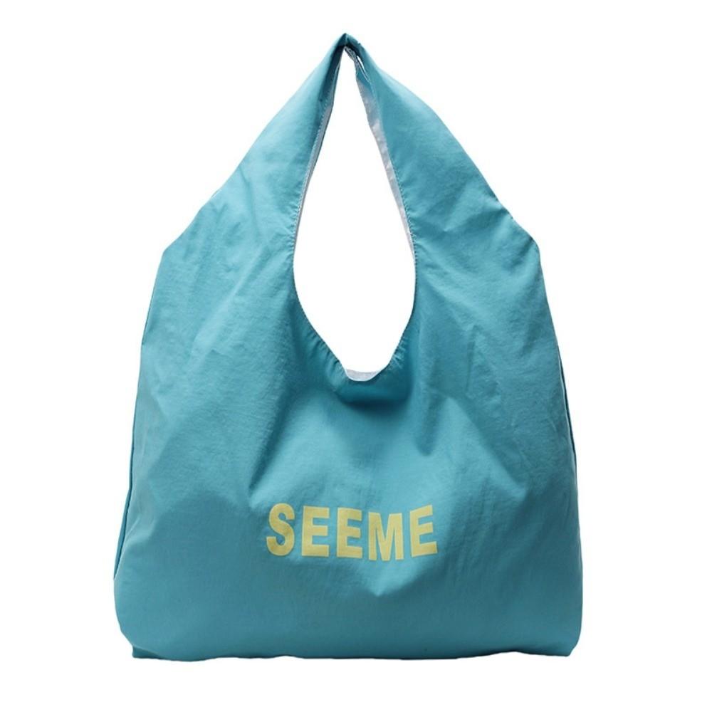 

Retro Canvas Shopping Bag Large Capacity Nylon Underarm Bags Office Worker Tote Students світло-синій колір