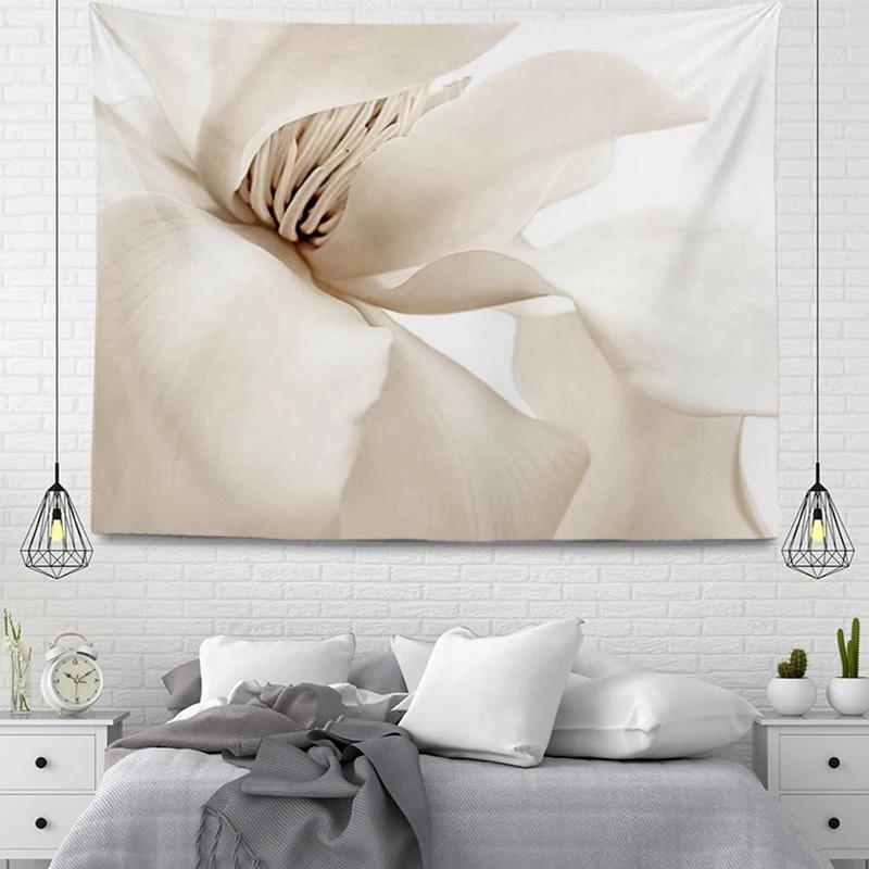 White Flowers Pattern Tapestry Wall Hanging Tapestry Large Fabric Autumn Simple Nordic Boho Plant Pattern Bedroom Decoration