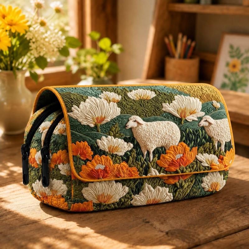 Pencil Case Students Digital Print Lamb Quilted School Office Daily Use