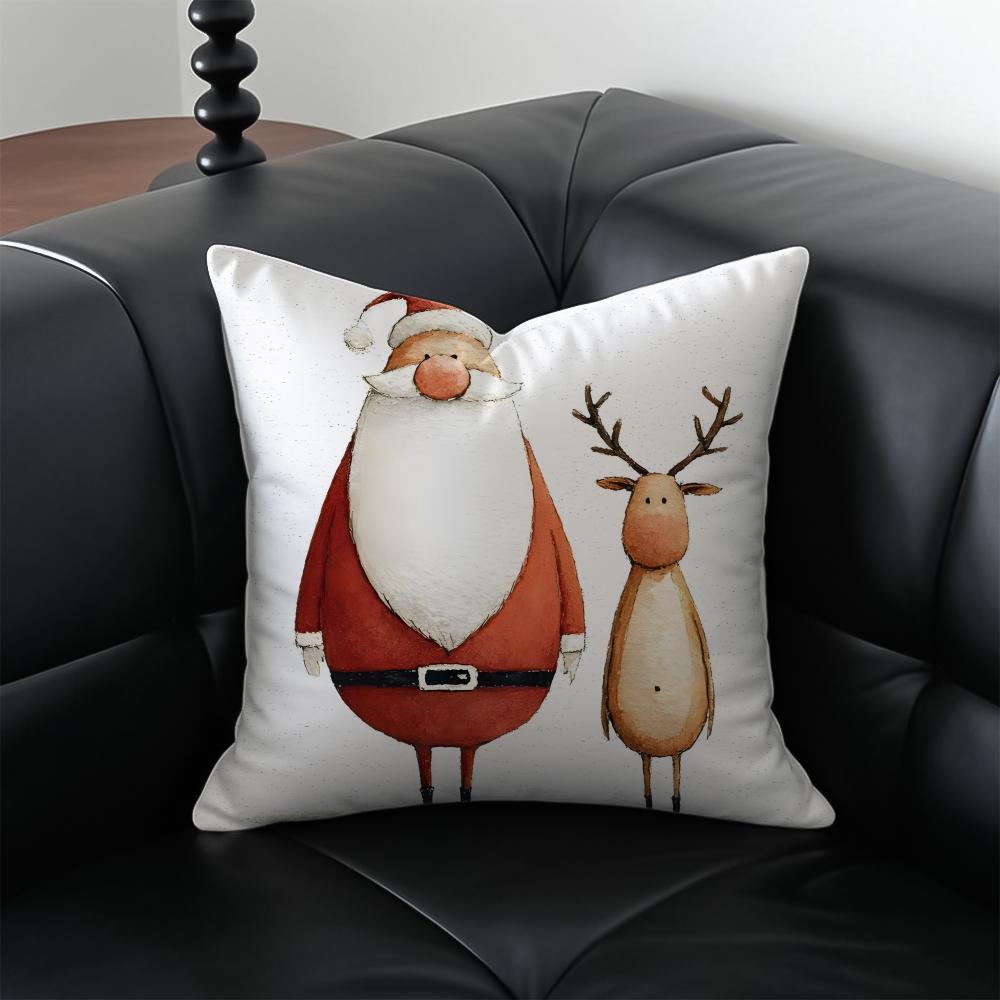 SSanta Claus illustration Cushion Cover Pillow Case Antidustmite Invisible zipper silky plush cushion