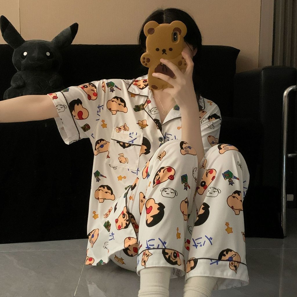 Cartoon Summer Sleepwear Set For Men And Women With Milk Silk Fabric Breathable Lounge Wear