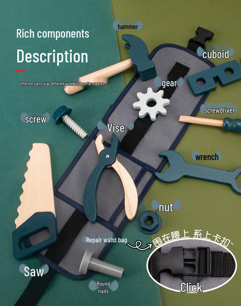 Kids' Wooden Role-Play Waist Pack: Repairman, Barber, Firefighter Educational Toy