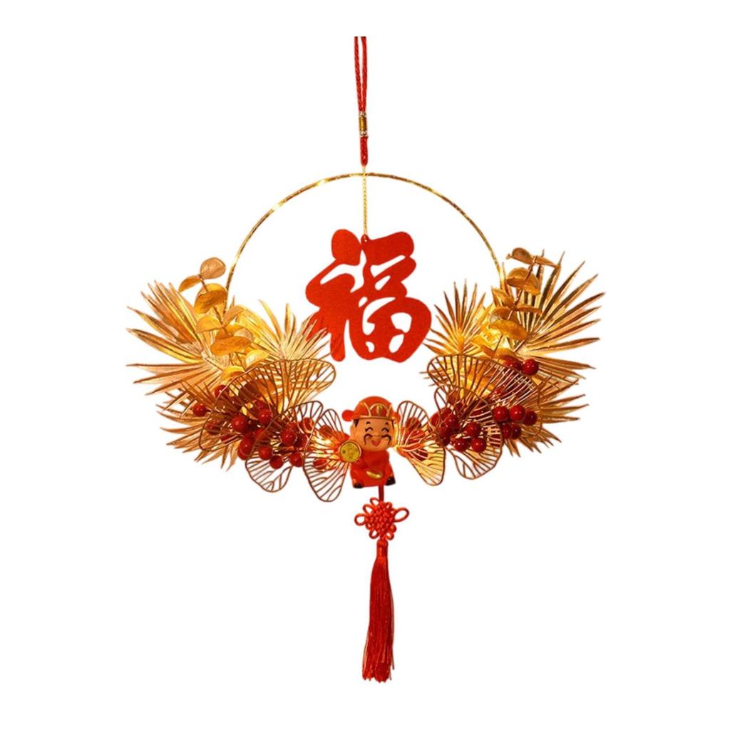Chinese New Year Ornament Making Kit DIY Celebration Luminous with Tassel Flower Wreath Hanging Decoration for Wall Indoor Door