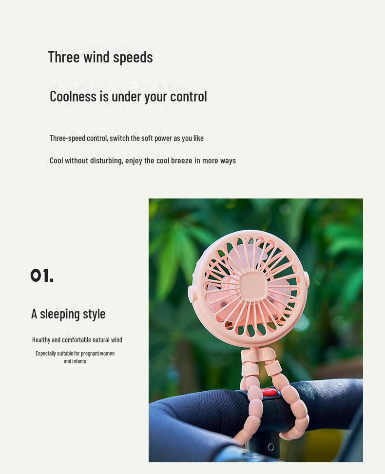 Octopus Rechargeable Handheld Mini Fan with Night Light for Baby Strollers, Dorms, and Offices